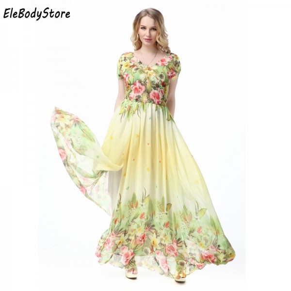 Maxi Dress 2018 5XL 6XL 7XL Vestidos Women Casual V Neck Floral Print Holiday Summer Elegant Woman Long Dresses Plus Size