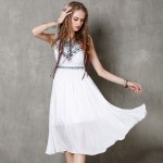 Maxi Summer Dress 2017 Yuzi.may Boho Cotton Dresses Slash Collar Embroidery Sundress White Vestido A8158 Vestidos Femininos