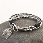 Mdiger Fashion Jewelry PU Leather Bracelets Charm Gift Bangles Multilayer Feather Bracelet Accessories Wedding Men Jewelry