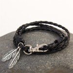 Mdiger Fashion Jewelry PU Leather Bracelets Charm Gift Bangles Multilayer Feather Bracelet Accessories Wedding Men Jewelry