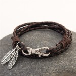 Mdiger Fashion Jewelry PU Leather Bracelets Charm Gift Bangles Multilayer Feather Bracelet Accessories Wedding Men Jewelry