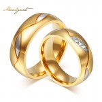 Meaeguet Couple Rings For Women Men Cubic Zirconia Wedding Ring Gold-Color Stainless Steel Female Jewelry