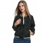 Meaneor Ladies Bomber Jackets Fashion and Retro Baseball coat for women Students Ribbed Cuffs Solid Color Feminina Basic Outwear