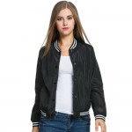 Meaneor Ladies Bomber Jackets Fashion and Retro Baseball coat for women Students Ribbed Cuffs Solid Color Feminina Basic Outwear