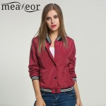 Meaneor Ladies Bomber Jackets Fashion and Retro Baseball coat for women Students Ribbed Cuffs Solid Color Feminina Basic Outwear