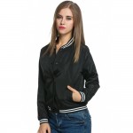 Meaneor Ladies Bomber Jackets Fashion and Retro Baseball coat for women Students Ribbed Cuffs Solid Color Feminina Basic Outwear