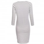 Meaneor Women Autumn Striped Dress Bodycon 3/4 Sleeve Casual Slim Pencil Clothing Black White Gray white Navy Blue White Stripes