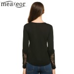 Meaneor Women Pullover Spring Autumn 2017 New Casual O-Neck Long Sleeve  Lace Hollow Out  Solid Feminino Pullover Tops