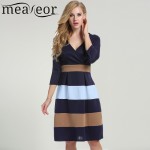 Meaneor Women Striped Dress for 2016 Autumn Summer New Fashion payty Vestidos Casual Sexy V-Neck 3/4 Sleeve Dress Size S-XXL