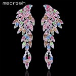 Mecresh 5 Colors Crystal Long Earrings for Women Eagle Black/Silver Color Bridal Drop Earrings Fashion Wedding Jewelry EH209