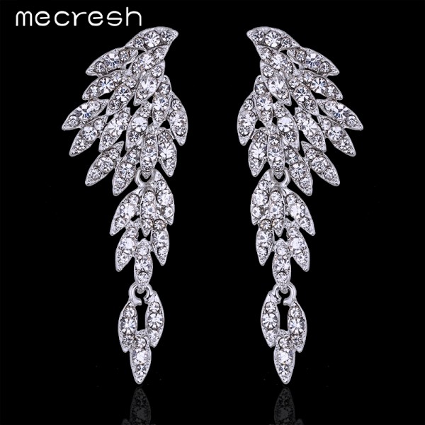 Mecresh 5 Colors Crystal Long Earrings for Women Eagle Black/Silver Color Bridal Drop Earrings Fashion Wedding Jewelry EH209