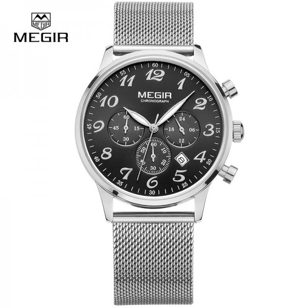 Megir Mens 24-Hour Chronograph Luminous Waterproof Stainless Steel Strap Quartz Watches Men Mans Luxury Dress Wristwatch 2022