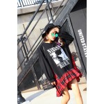 Melinda Style 2016 new women casual dress letter printing plaid pattern loose dress long sleeves vestidos free shipping