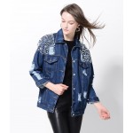 Melinda Style 2016 new women fashion demin jacket long sleeves jean coat with beading outwear free shipping