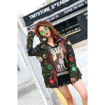 Melinda Style 2016 new women fashion jacket sequined decorated army coat long sleeves outwear free shipping