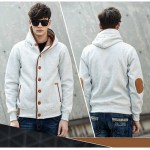 Men Fleece Elbow Patch Hooded Single Breasted Hoodies Male Casual Sweatshirt Jacket  Spring Autumn Winter Fashion Large size 3XL