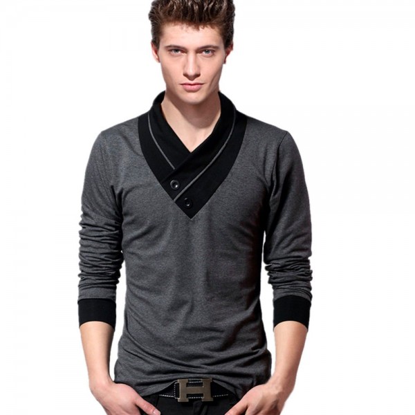 Men Long sleeve T Shirt Casual Shirt Slim Fit Tee T-Shirts V-Neck Men T-shirt Size M L XL 2XL 3XL 4XL 5XL 