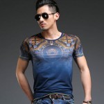 Men T Shirt 2016 Fashion Design Blue Khaki Plus 4XL 5XL Camisetas Hombre O Neck Skinny Fit Cotton High Quality Men Tshirt Homme