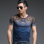 Men T Shirt 2016 Fashion Design Blue Khaki Plus 4XL 5XL Camisetas Hombre O Neck Skinny Fit Cotton High Quality Men Tshirt Homme