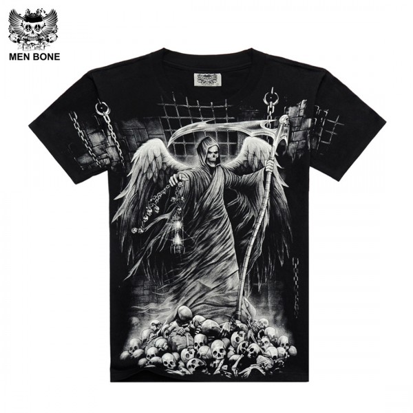 [Men bone] New Fashion Crime is the angel of death came men wild T shirt Grim Reaper Punisher Black Print TShirt All Size