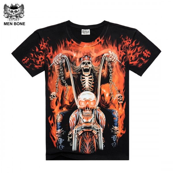 [Men bone] shirt men death skeleton figures rock t-shirts with Dragon/Wolf/skull/angel short sleeves cotton free shipping