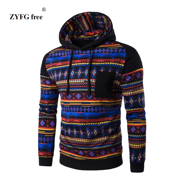 Men's 2017 new style men loose hoodie with velvet coat personality Popular digital printing leisure cap fleece spell Hoodies