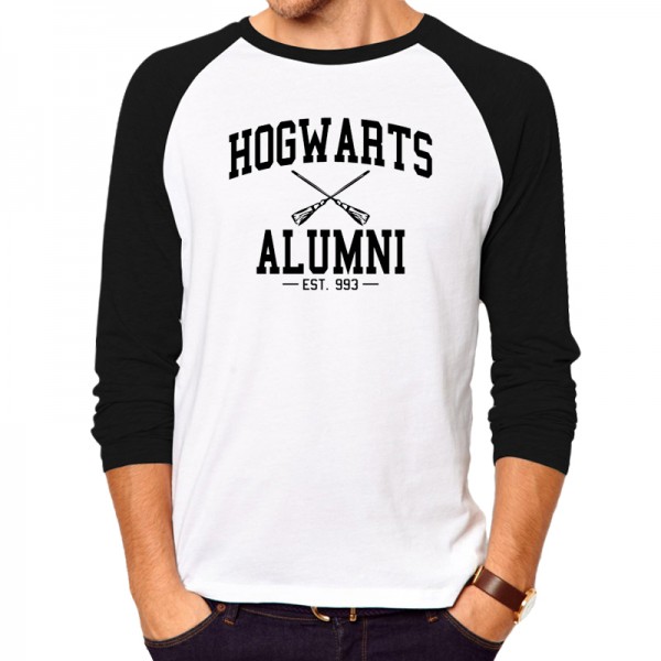 Men's Fashion Shirt HOGWARTS ALUMNI T Shirt long Sleeve Tee Hipster geek swag T-shirt for men Magic Camisetas