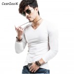 Men's Tops Tees 2017 summer new v neck Long sleeve t shirt men fashion trends fitness tshirt