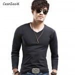 Men's Tops Tees 2017 summer new v neck Long sleeve t shirt men fashion trends fitness tshirt