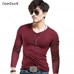 Men's Tops Tees 2017 summer new v neck Long sleeve t shirt men fashion trends fitness tshirt