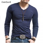 Men's Tops Tees 2017 summer new v neck Long sleeve t shirt men fashion trends fitness tshirt