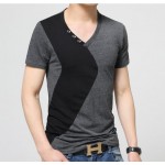 Mens Patchwork V Neck T-Shirts Luxury Casual Slim Fit Stylish Short Sleeve T Shirt Men T-shirt  2016 Men Tops M L XL 2XL 3XL 5XL