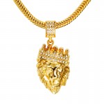 Mens' Hip Hop Jewelry Iced Out Gold Plated Fashion Bling Bling Lion Head Pendant Men Necklace Gold Filled For Gift Present NYUK