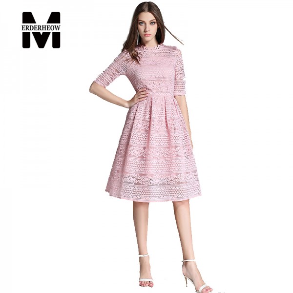 Merderheow New Europe 2017 Summer Women's Lace Hollow Out Long Dresses Femme Casual Slim Clothing Women Sexy Party Dresses L09 