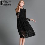 Merderheow New European 2017 Spring Women's Lace Hollow Out Long Dresses Femme Casual Clothing Women Sexy Slim Party Dress L13 