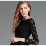 Merderheow New European 2017 Spring Women's Lace Hollow Out Long Dresses Femme Casual Clothing Women Sexy Slim Party Dress L13 