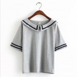 Merry Pretty Female Summer T shirt Navy Sailor Style Cotton T-shirt Women Tops Cute Japanese School Uniform For Girls 3Colors