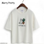 Merry Pretty Harajuku t shirt women Korean style t-shirt tee kawaii cat embroidery cotton tops shirt camiseta feminina hot sales