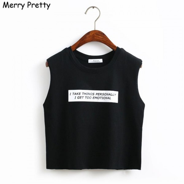 Merry Pretty woman tank top letter print crop tops women solid color sexy Tight Bustier Skinny T-Shirt Belly Casual Dance Tops