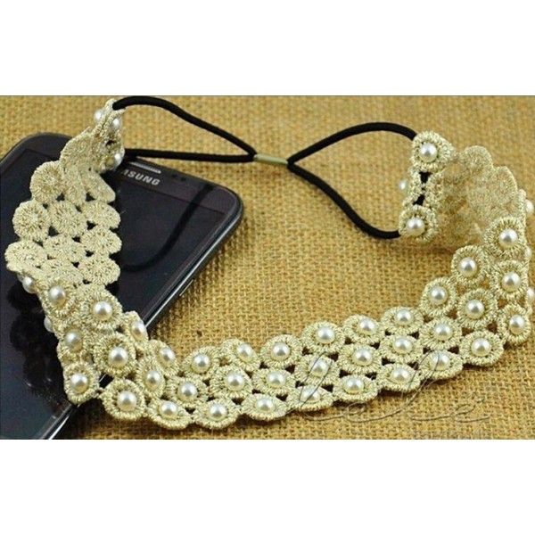 Metting Joura Lace Pearl Headband Fashion Wide Bohermia Beads Hairdband Hair Accessories