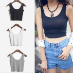 Mileegirl Summer Slim Render Short Top Women Sleeveless U Croptops Tank Tops Solid Black/White Crop Tops Vest Tube Top 7Color