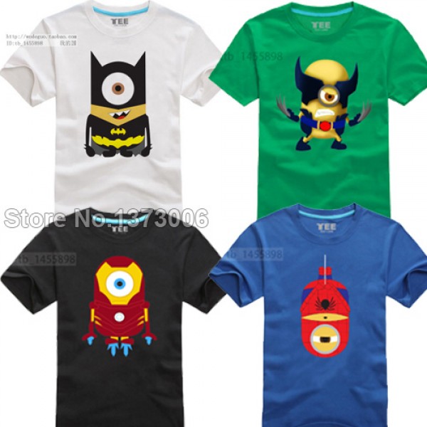 Minions Super Hero T-Shirt Cartoon Comic Superman Batman Captain America Spiderman Hulk Thor Movie T Shirts Tshirt Geek Tee