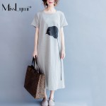 MissLymi XL-5XL Plus Size Women Loose Dress 2017 Summer Retro Style Short Sleeve Plant Flowers Print Casual T-shirt Long Dresse