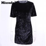 Missufe Ukraine 6 Colors Velvet Mini Dress Office Plus Size Casual Clothing Autumn Winter Sexy Evening Party Women's Dresses