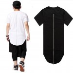 Moomphya Streetwear Men extended back tails swag funny t shirts with back zip Hip hop longline hipster long t shirts for men