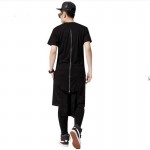 Moomphya Streetwear Men extended back tails swag funny t shirts with back zip Hip hop longline hipster long t shirts for men