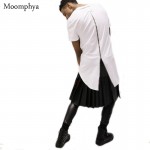 Moomphya Streetwear Men extended back tails swag funny t shirts with back zip Hip hop longline hipster long t shirts for men