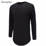 Moomphya fashion street wear t shirt men extend swag side zip t shirt Super Longline Long Sleeve T-Shirt With Curve Hem And Zip