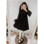 Moonlight Castle Cute Women's Color Black Gothic Lolita Dress Ribbon Bow Thick Chiffon Round Collar Dolly Dress One Piece