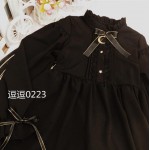 Moonlight Castle Cute Women's Color Black Gothic Lolita Dress Ribbon Bow Thick Chiffon Round Collar Dolly Dress One Piece